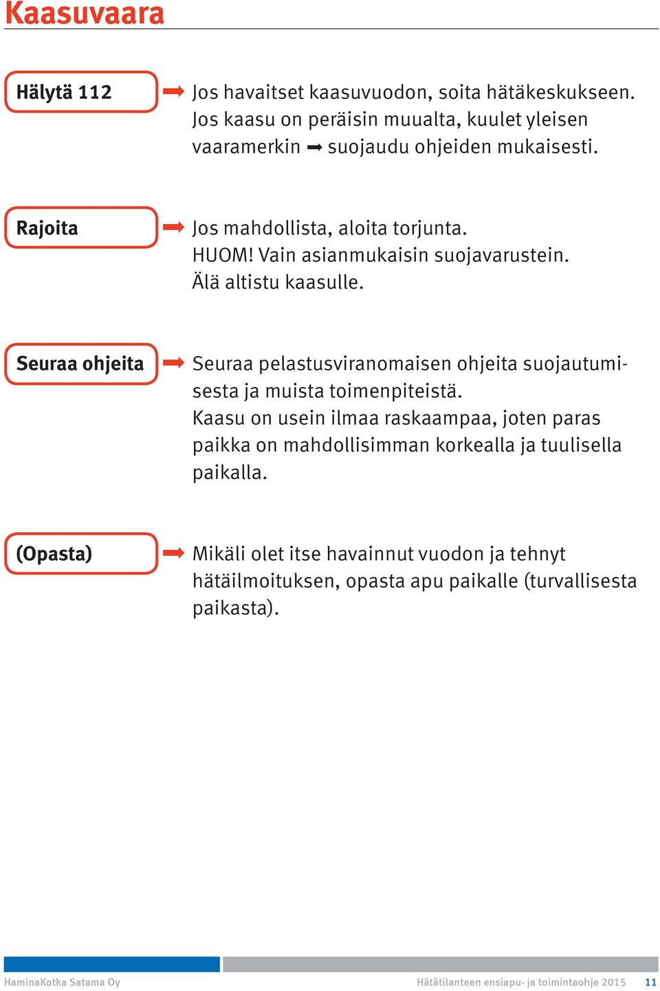 Seuraa ohjeita Seuraa pelastusviranomaisen ohjeita suojautumisesta ja muista toimenpiteistä.