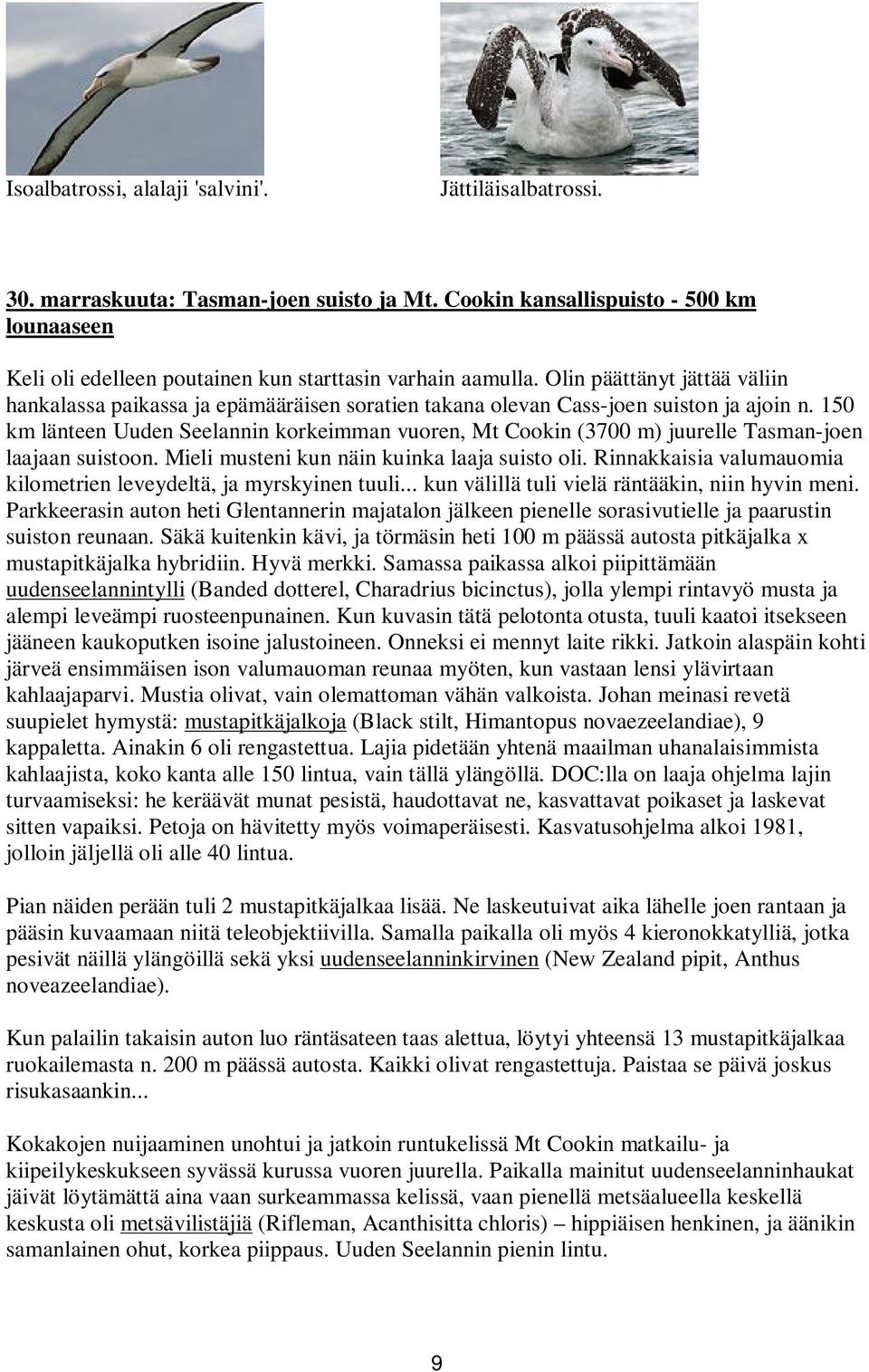 150 km länteen Uuden Seelannin korkeimman vuoren, Mt Cookin (3700 m) juurelle Tasman-joen laajaan suistoon. Mieli musteni kun näin kuinka laaja suisto oli.