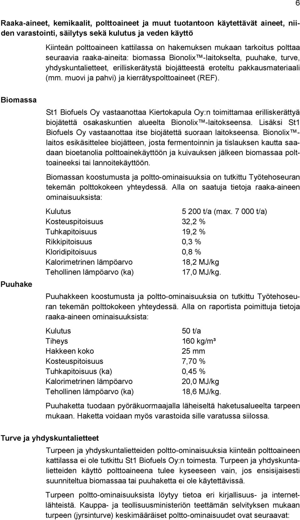 muovi ja pahvi) ja kierrätyspolttoaineet (REF). 6 Biomassa Puuhake St1 Biofuels Oy vastaanottaa Kiertokapula Oy:n toimittamaa erilliskerättyä biojätettä osakaskuntien alueelta Bionolix -laitokseensa.