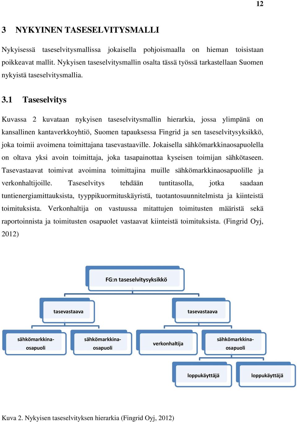 1 Taseselvitys Kuvassa 2 kuvataan nykyisen taseselvitysmallin hierarkia, jossa ylimpänä on kansallinen kantaverkkoyhtiö, Suomen tapauksessa Fingrid ja sen taseselvitysyksikkö, joka toimii avoimena