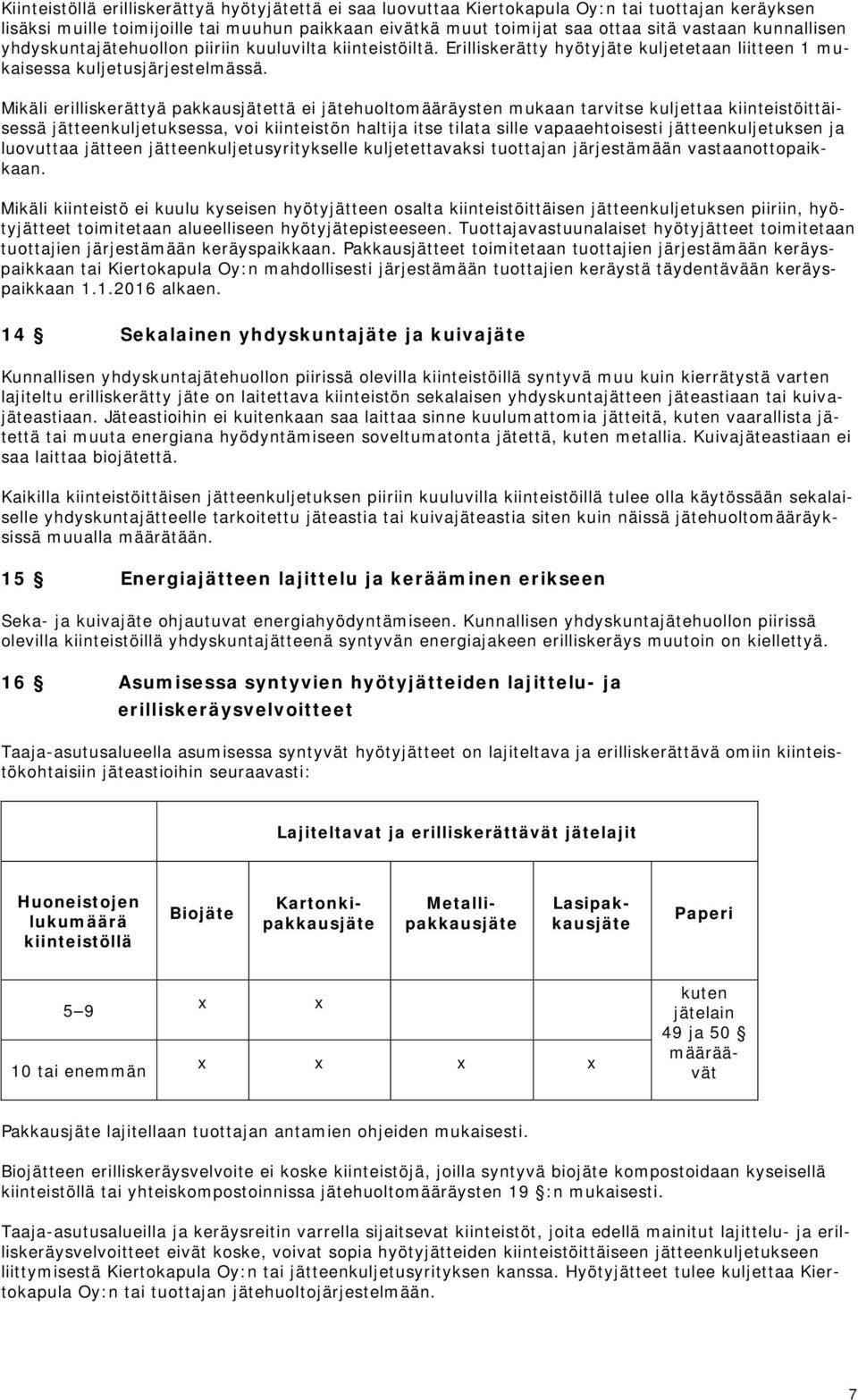 Mikäli erilliskerättyä pakkausjätettä ei jätehuoltomääräysten mukaan tarvitse kuljettaa kiinteistöittäisessä jätteenkuljetuksessa, voi haltija itse tilata sille vapaaehtoisesti jätteenkuljetuksen ja