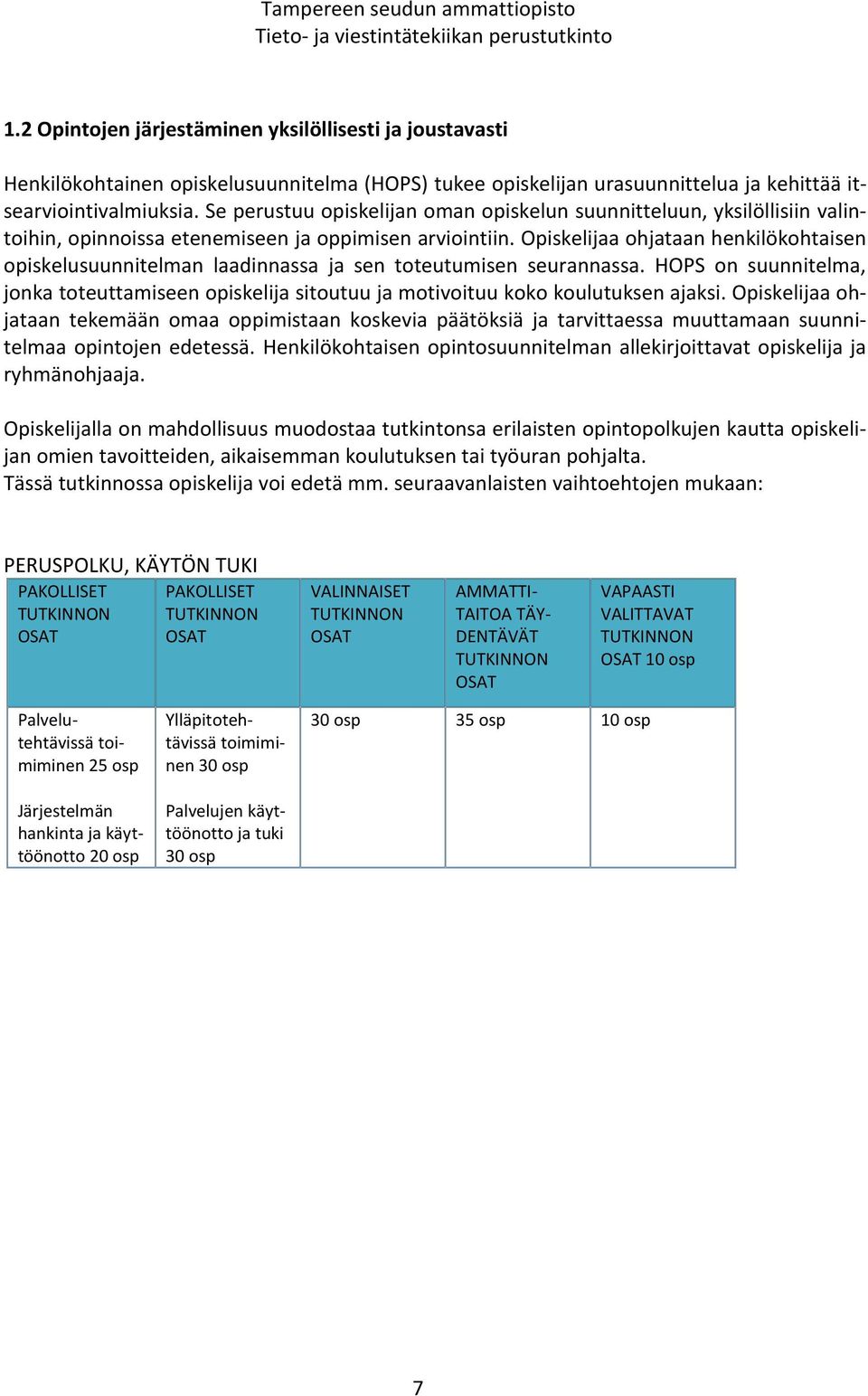 Se perustuu opiskelijan oman opiskelun suunnitteluun, yksilöllisiin valintoihin, opinnoissa etenemiseen ja oppimisen arviointiin.