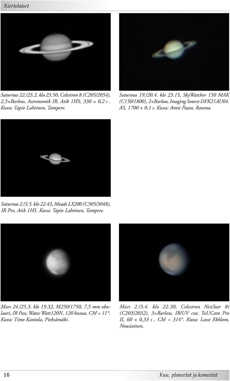 32, M250/1750, 7,5 mm okulaari, IR Pass, Watec Watt120N, 120 kuvaa, CM = 11. Kuva: Timo Kantola, Pieksämäki. Mars 2./3.4. klo 22.