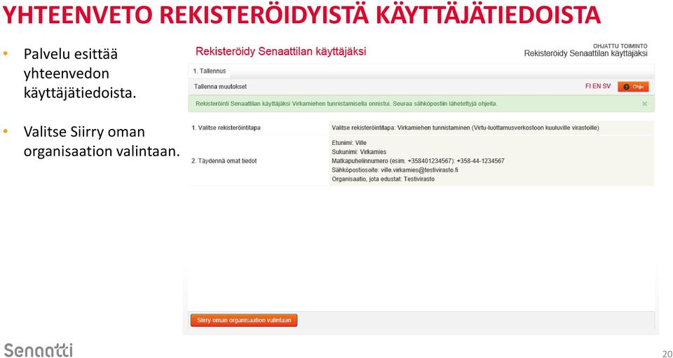 yhteenvedon käyttäjätiedoista.