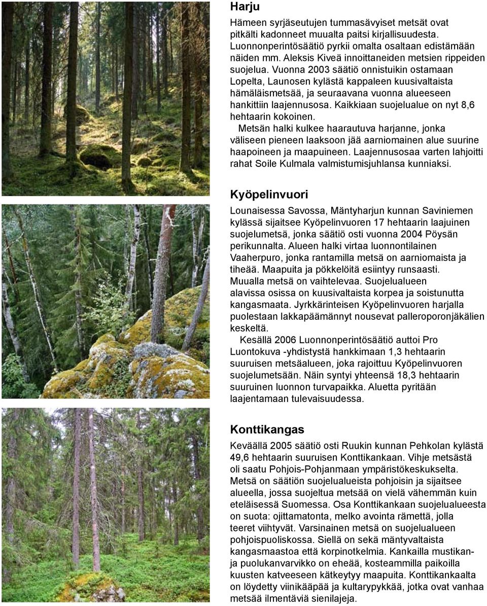 Vuonna 2003 säätiö onnistuikin ostamaan Lopelta, Launosen kylästä kappaleen kuusivaltaista hämäläismetsää, ja seuraavana vuonna alueeseen hankittiin laajennusosa.