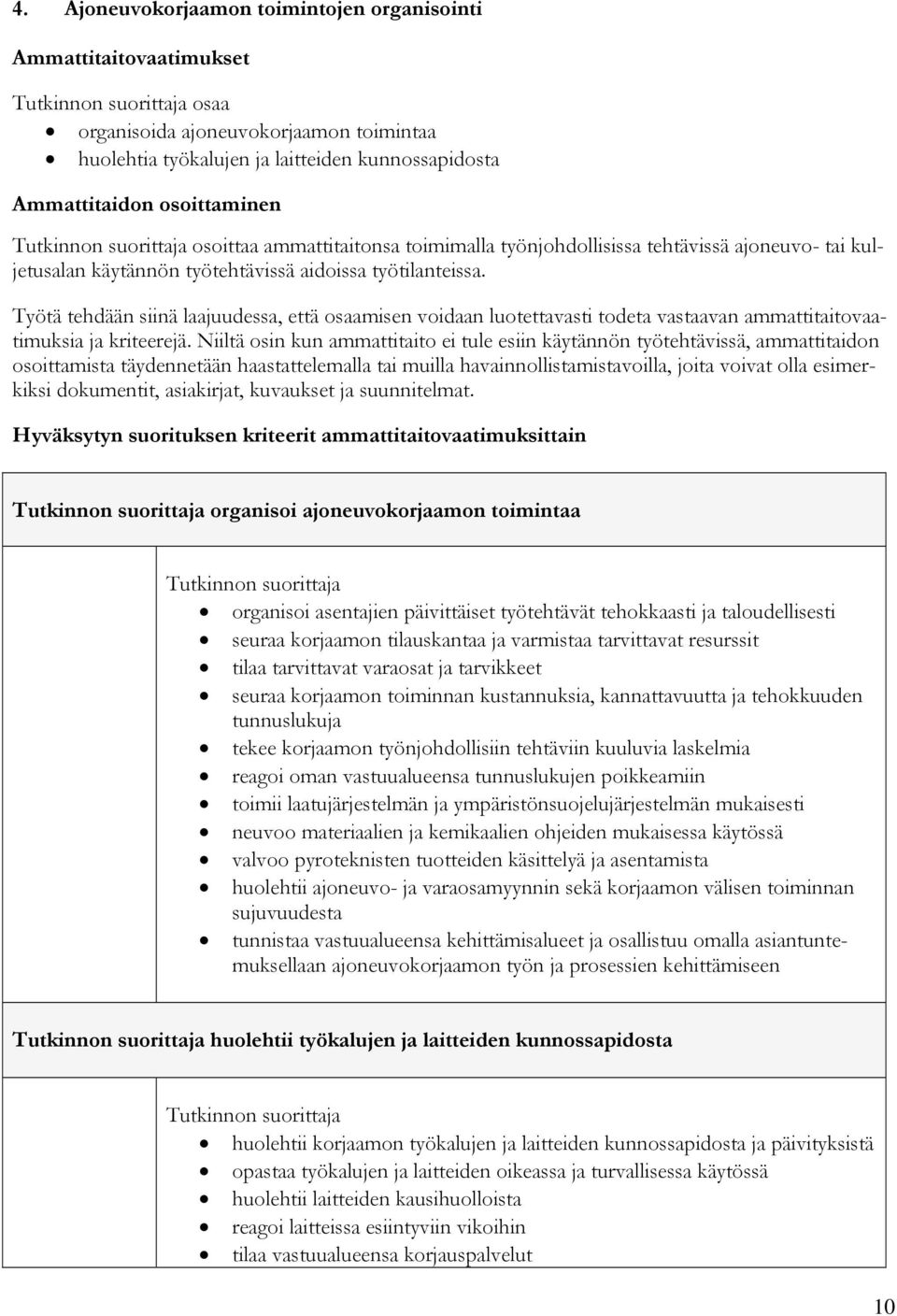 Työtä tehdään siinä laajuudessa, että osaamisen voidaan luotettavasti todeta vastaavan ammattitaitovaatimuksia ja kriteerejä.