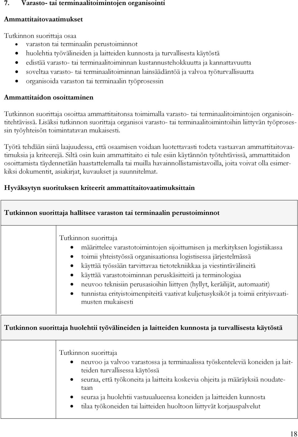 terminaalin työprosessin Ammattitaidon osoittaminen osoittaa ammattitaitonsa toimimalla varasto- tai terminaalitoimintojen organisointitehtävissä.