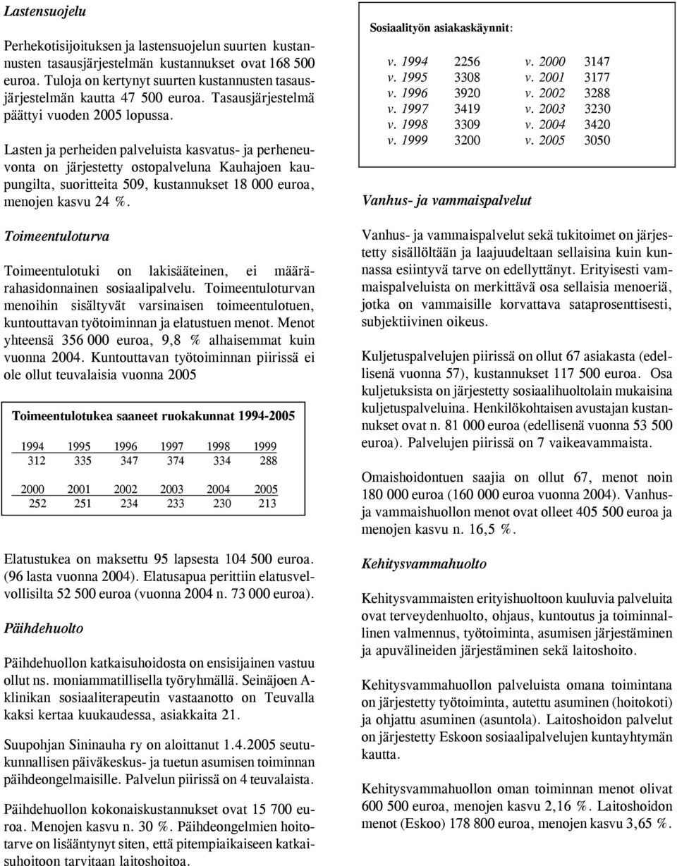 Lasten ja perheiden palveluista kasvatus- ja perheneuvonta on järjestetty ostopalveluna Kauhajoen kaupungilta, suoritteita 509, kustannukset 18 000 euroa, menojen kasvu 24 %.