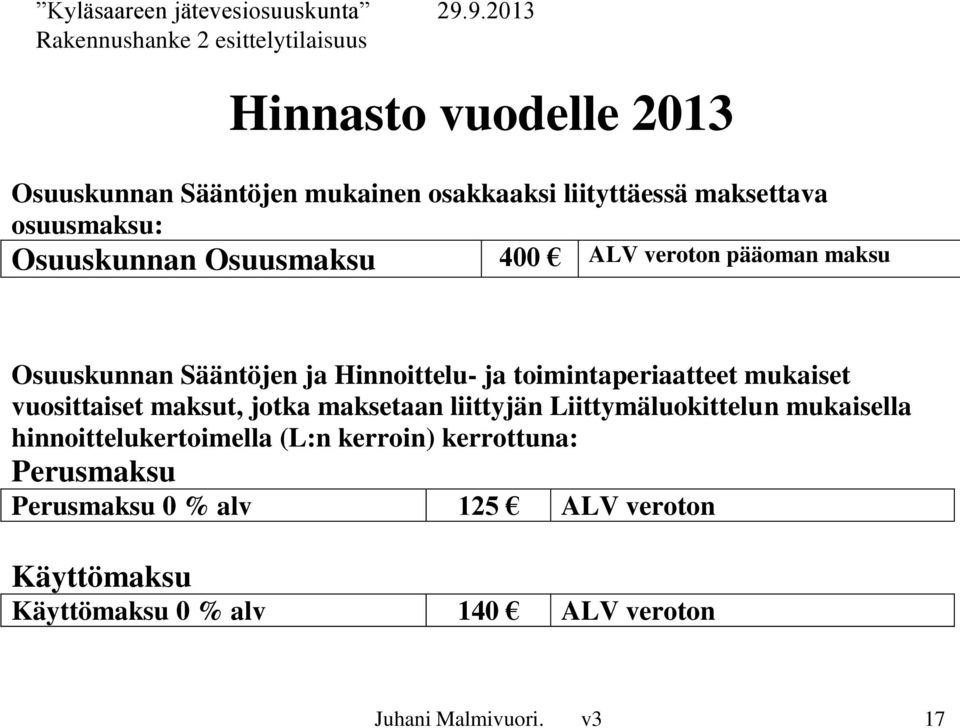 vuosittaiset maksut, jotka maksetaan liittyjän Liittymäluokittelun mukaisella hinnoittelukertoimella (L:n kerroin)