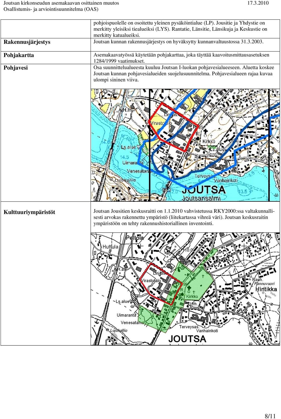 Pohjakartta Pohjavesi Asemakaavatyössä käytetään pohjakarttaa, joka täyttää kaavoitusmittausasetuksen 1284/1999 vaatimukset. Osa suunnittelualueesta kuuluu Joutsan I-luokan pohjavesialueeseen.