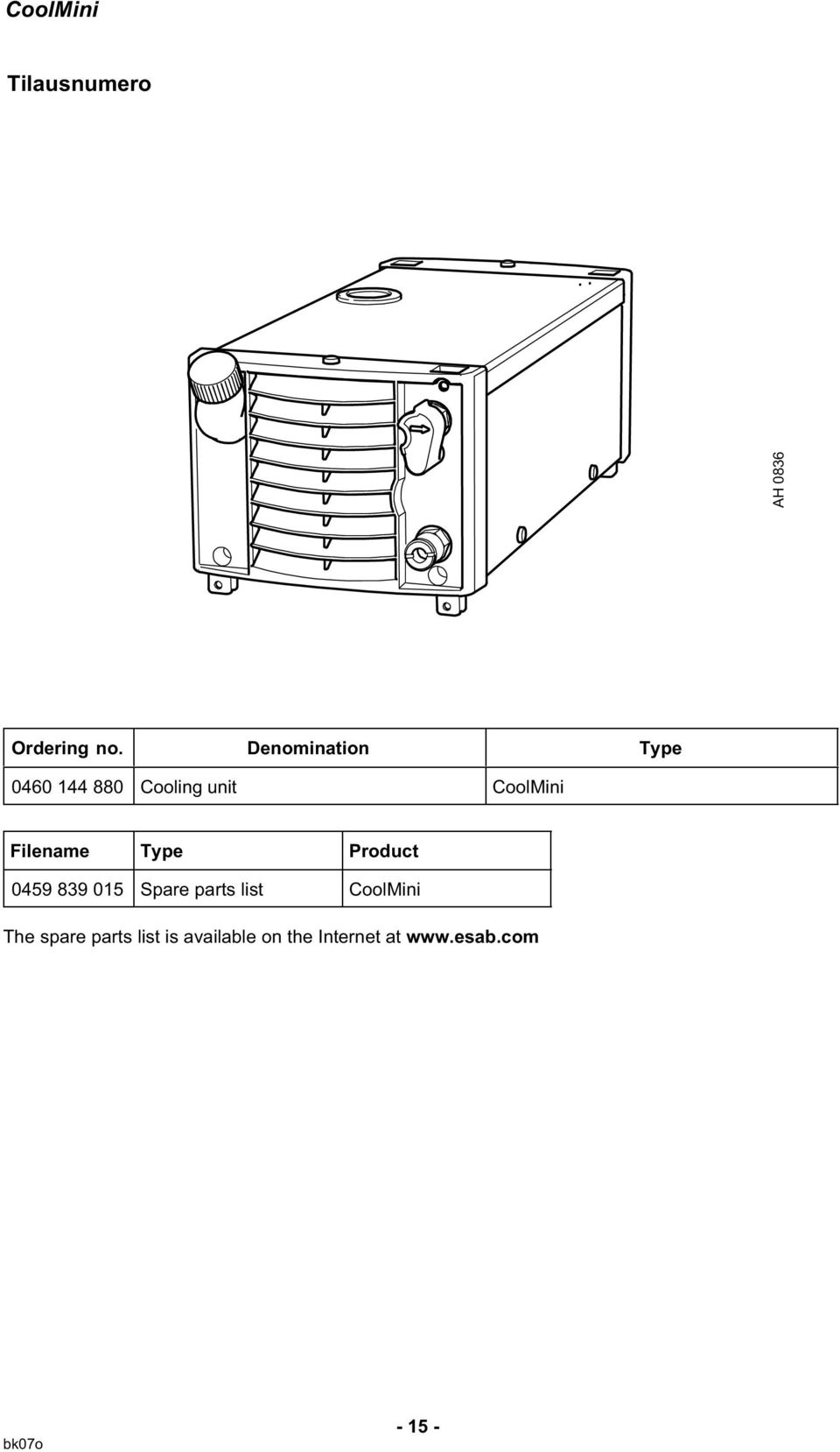 Filename Type Product 0459 839 015 Spare parts list