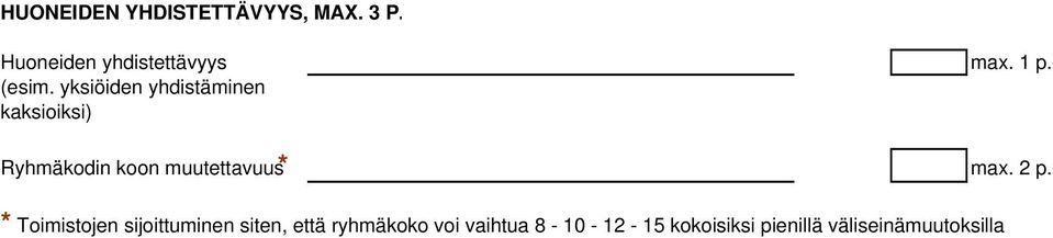 yksiöiden yhdistäminen kaksioiksi) Ryhmäkodin koon muutettavuus*