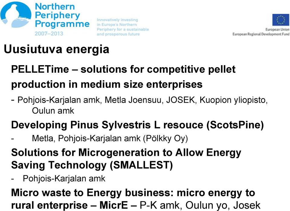 (ScotsPine) - Metla, Pohjois-Karjalan amk (Pölkky Oy) Solutions for Microgeneration to Allow Energy Saving