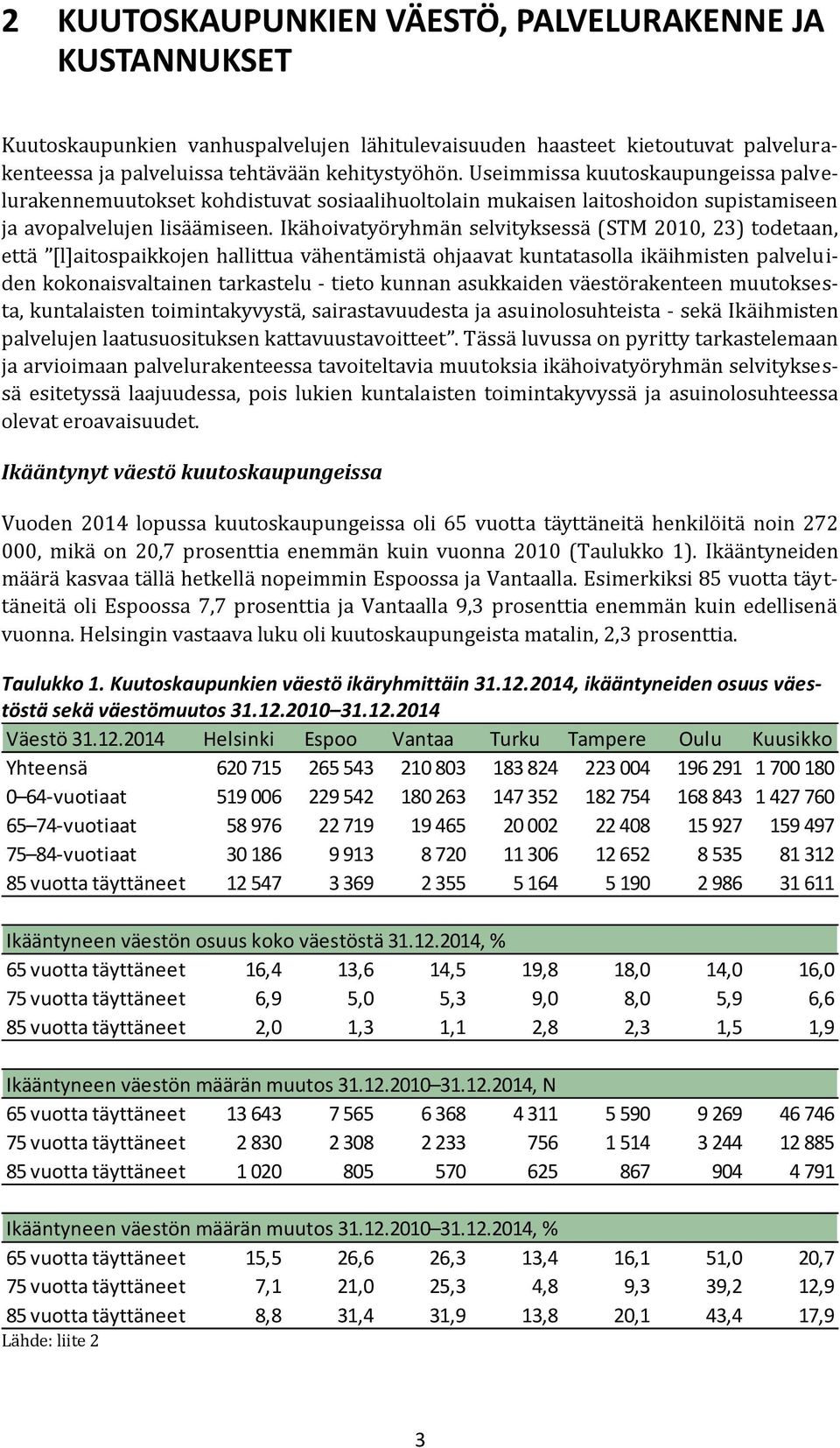 Ikähoivatyöryhmän selvityksessä (STM 2010, 23) todetaan, että [l]aitospaikkojen hallittua vähentämistä ohjaavat kuntatasolla ikäihmisten palveluiden kokonaisvaltainen tarkastelu - tieto kunnan