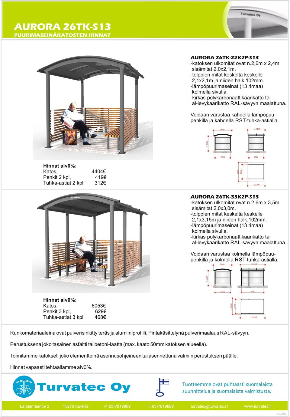 2,6m x 2,4m, sisämitat 2,0x2,1m.