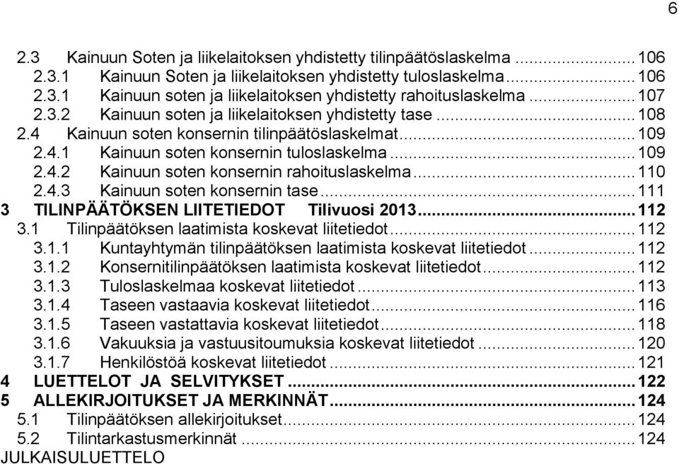 .. 110 2.4.3 Kainuun soten konsernin tase... 111 3 TILINPÄÄTÖKSEN LIITETIEDOT Tilivuosi 2013... 112 3.1 Tilinpäätöksen laatimista koskevat liitetiedot... 112 3.1.1 Kuntayhtymän tilinpäätöksen laatimista koskevat liitetiedot.
