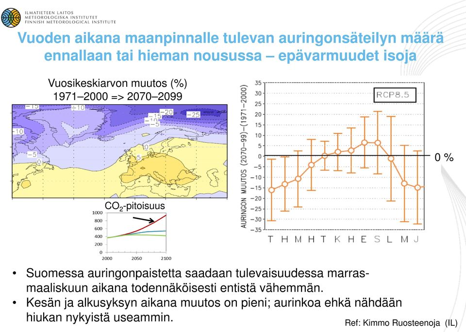 auringonpaistetta saadaan tulevaisuudessa marrasmaaliskuun aikana todennäköisesti entistä vähemmän.