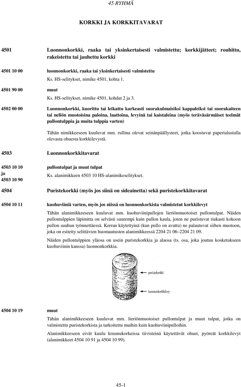 4502 00 00 Luonnonkorkki, kuorittu tai leikattu karkeasti suorakulmaisiksi kappaleiksi tai suorakaiteen tai neliön muotoisina paloina, laattoina, levyinä tai kaistaleina (myös teräväsärmäiset teelmät