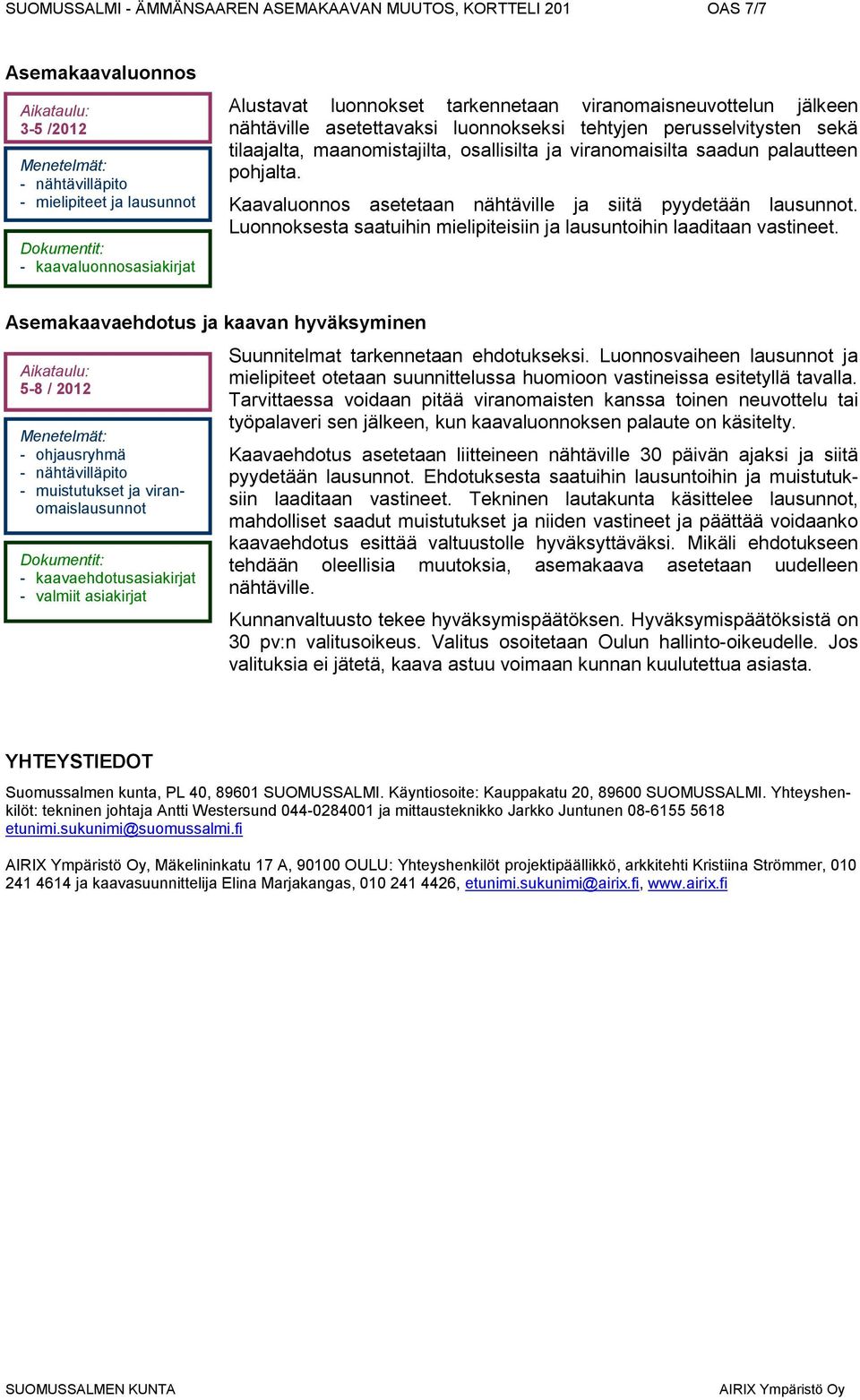 palautteen pohjalta. Kaavaluonnos asetetaan nähtäville ja siitä pyydetään lausunnot. Luonnoksesta saatuihin mielipiteisiin ja lausuntoihin laaditaan vastineet.