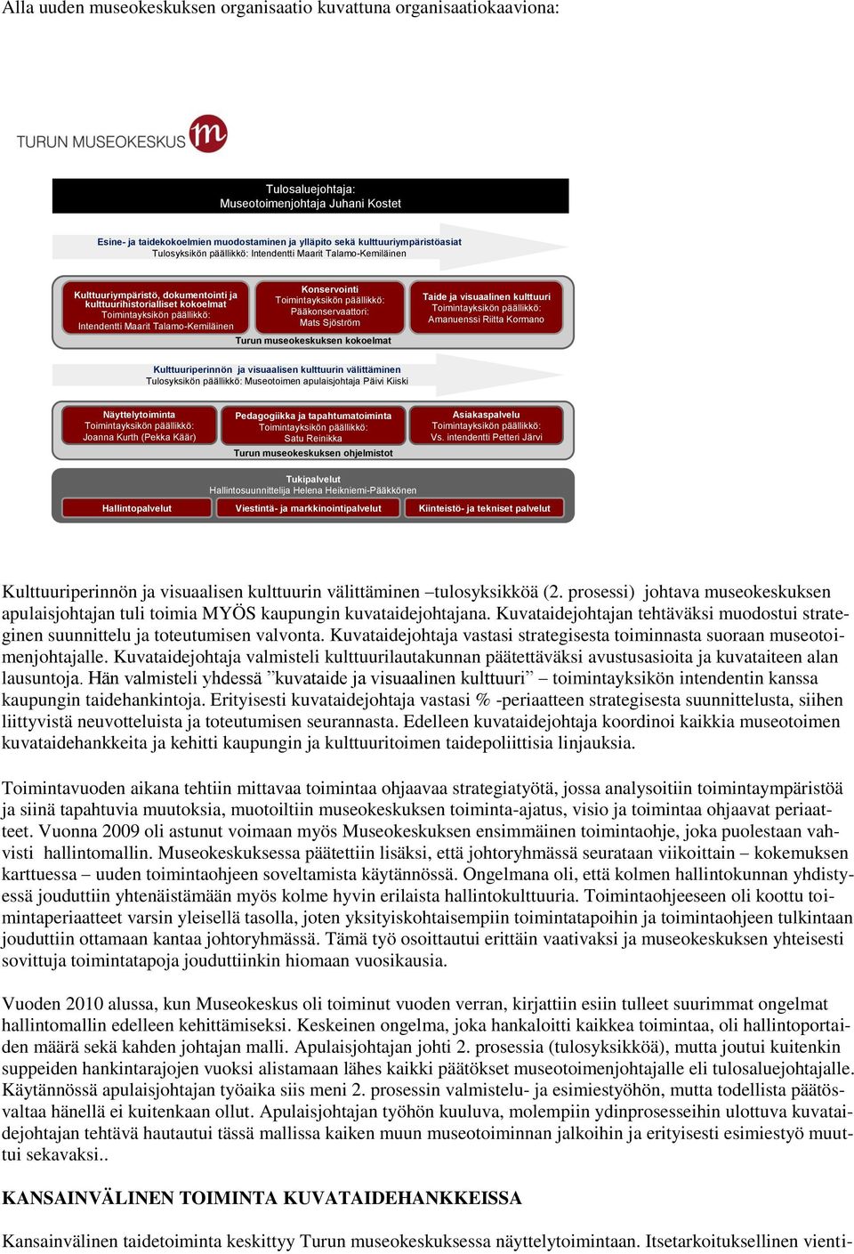 Konservointi Pääkonservaattori: Mats Sjöström Turun museokeskuksen kokoelmat Taide ja visuaalinen kulttuuri Amanuenssi Riitta Kormano Kulttuuriperinnön ja visuaalisen kulttuurin välittäminen