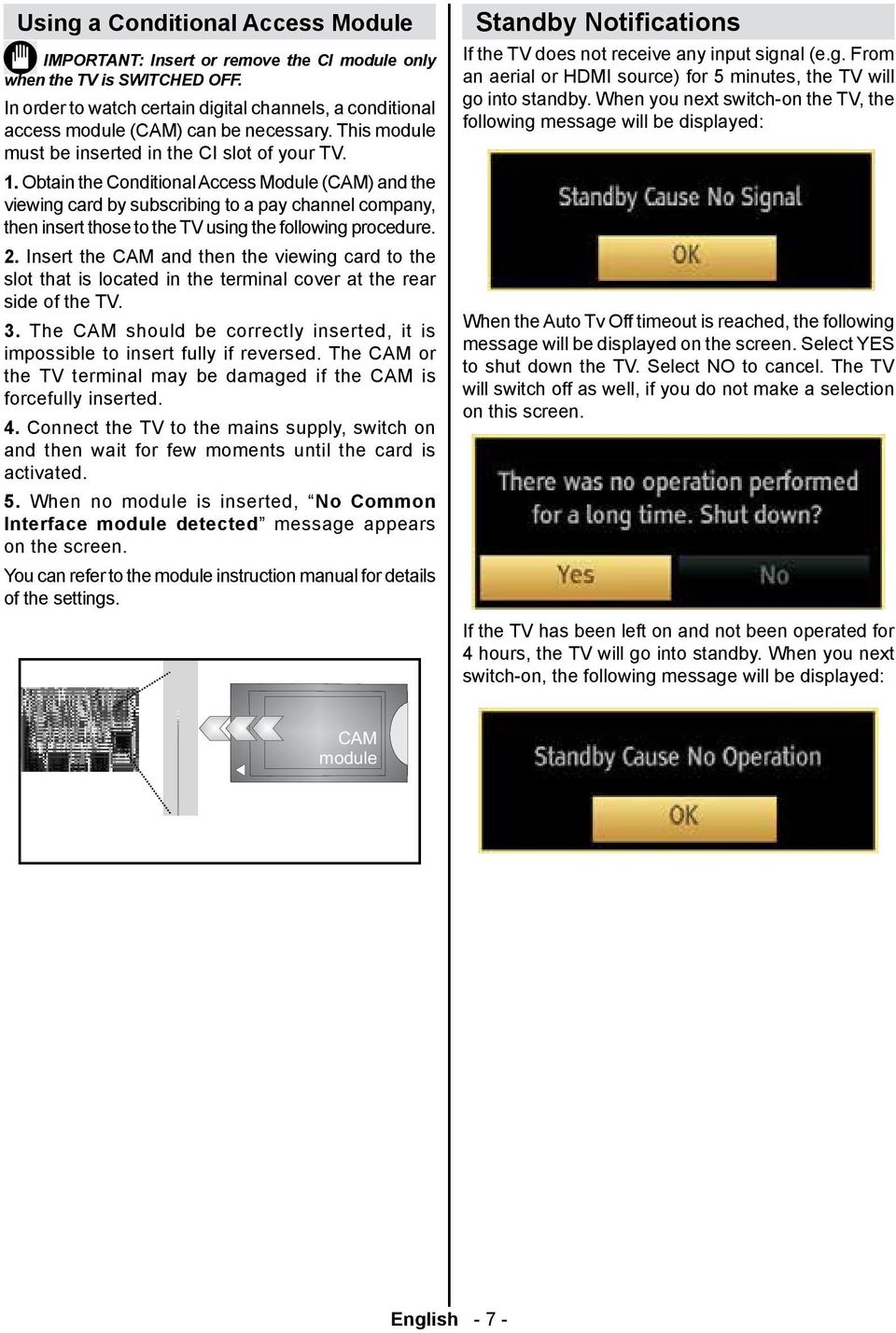 Obtain the Conditional Access Module (CAM) and the viewing card by subscribing to a pay channel company, then insert those to the TV using the following procedure. 2.