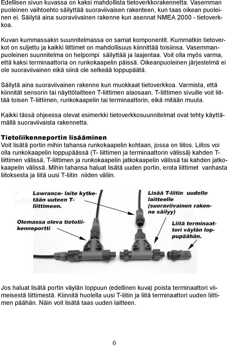 Kummatkin tietoverkot on suljettu ja kaikki liittimet on mahdollisuus kiinnittää toisiinsa. Vasemmanpuoleinen suunnitelma on helpompi säilyttää ja laajentaa.