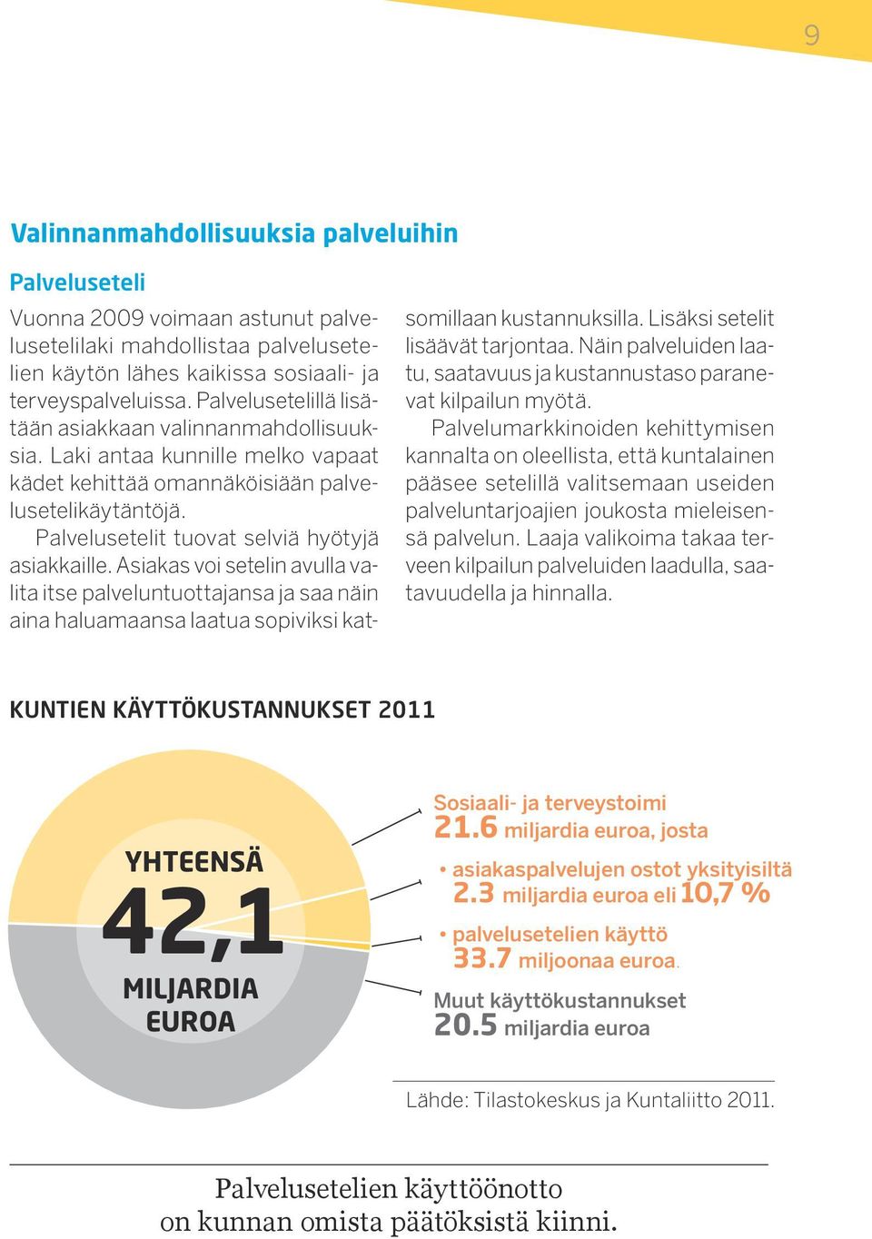 Asiakas voi setelin avulla valita itse palveluntuottajansa ja saa näin aina haluamaansa laatua sopiviksi katsomillaan kustannuksilla. Lisäksi setelit lisäävät tarjontaa.