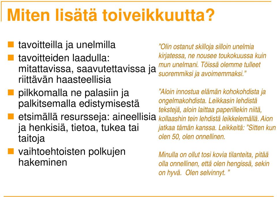 ja henkisiä, tietoa, tukea tai taitoja vaihtoehtoisten polkujen hakeminen Olin ostanut skilloja silloin unelmia kirjatessa, ne nousee toukokuussa kuin mun unelmani.