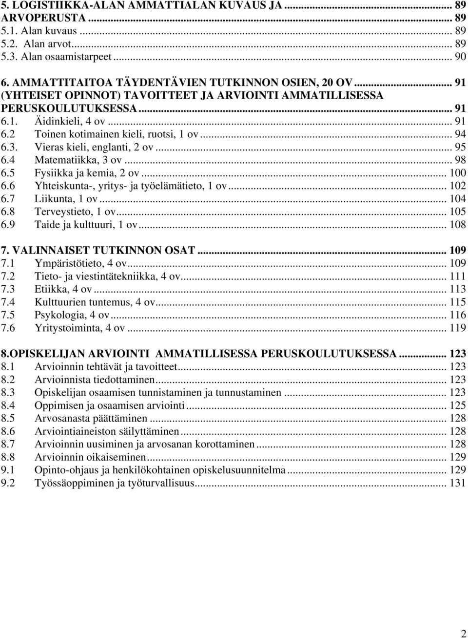 .. 95 6.4 Matematiikka, 3 ov... 98 6.5 Fysiikka ja kemia, 2 ov... 100 6.6 Yhteiskunta-, yritys- ja työelämätieto, 1 ov... 102 6.7 Liikunta, 1 ov... 104 6.8 Terveystieto, 1 ov... 105 6.