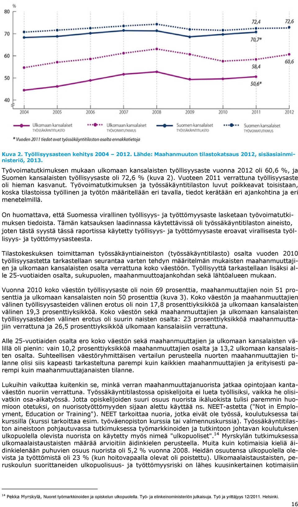 Vuoteen 2011 verrattuna työllisyysaste oli hieman kasvanut.
