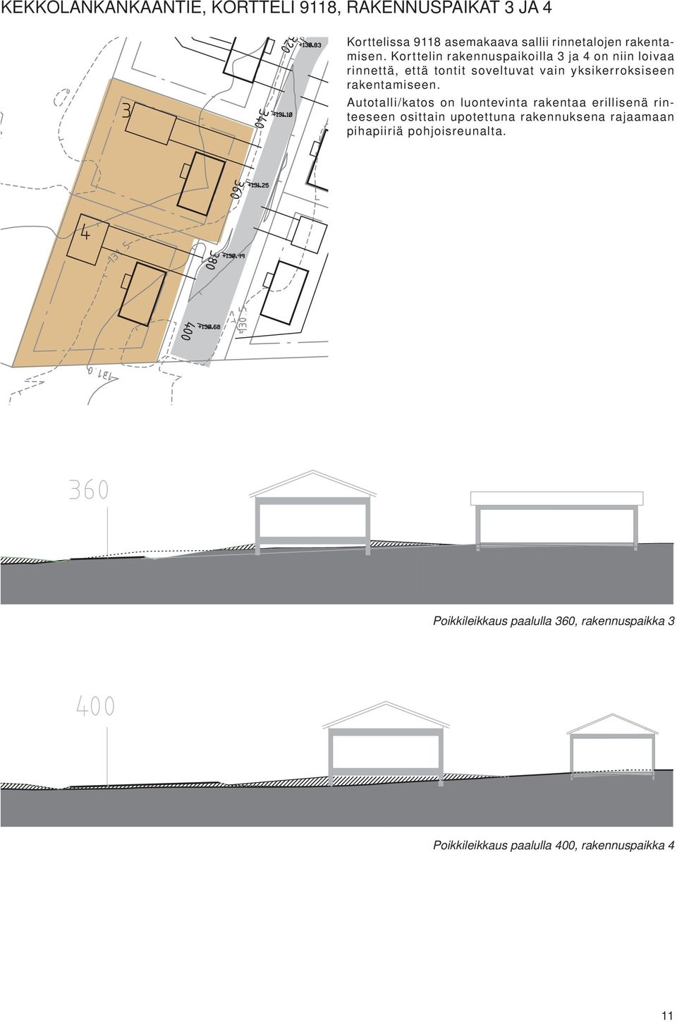 Korttelin rakennuspaikoilla 3 ja 4 on niin loivaa rinnettä, että tontit soveltuvat vain yksikerroksiseen