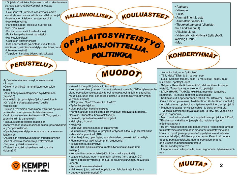 vaitiolovelvollisuus) Palkalliset/palkattomat harjoittelut Harjoittelutodistus Osastojen yhteyshenkilöt Sisäinen viestintä (vähintään vuosittainen, esimiesinfo, esimiesperehdytys, -koulutus, Intra)