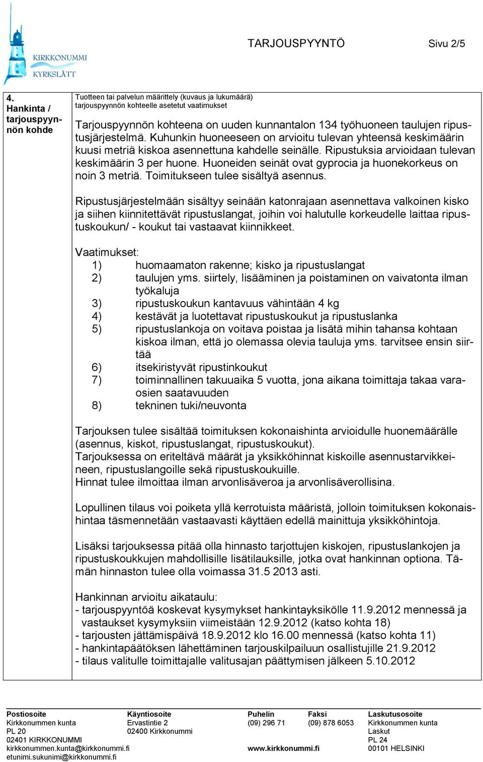 taulujen ripustusjärjestelmä. Kuhunkin huoneeseen on arvioitu tulevan yhteensä keskimäärin kuusi metriä kiskoa asennettuna kahdelle seinälle. Ripustuksia arvioidaan tulevan keskimäärin 3 per huone.