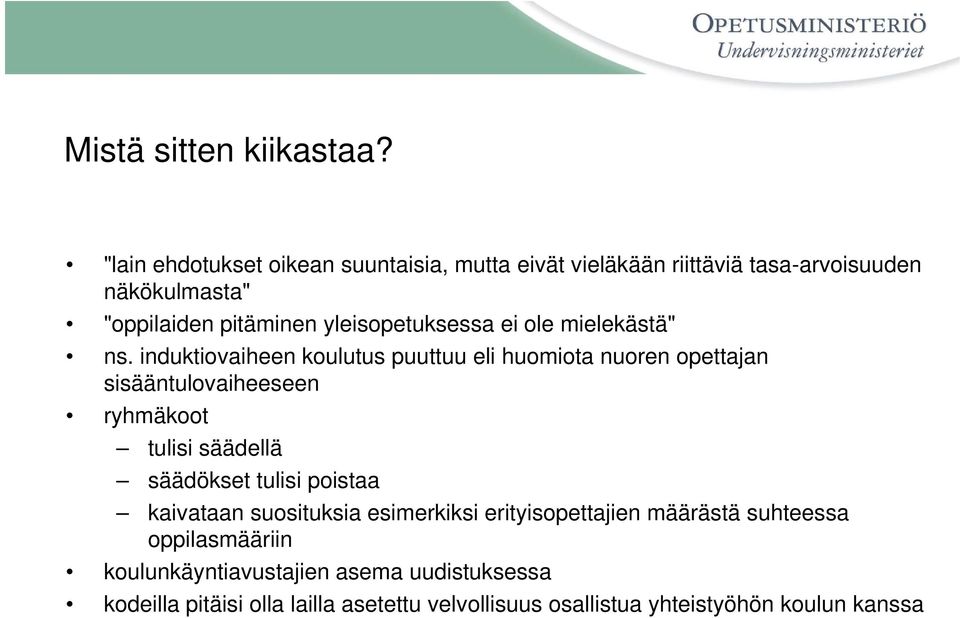 yleisopetuksessa ei ole mielekästä" ns.