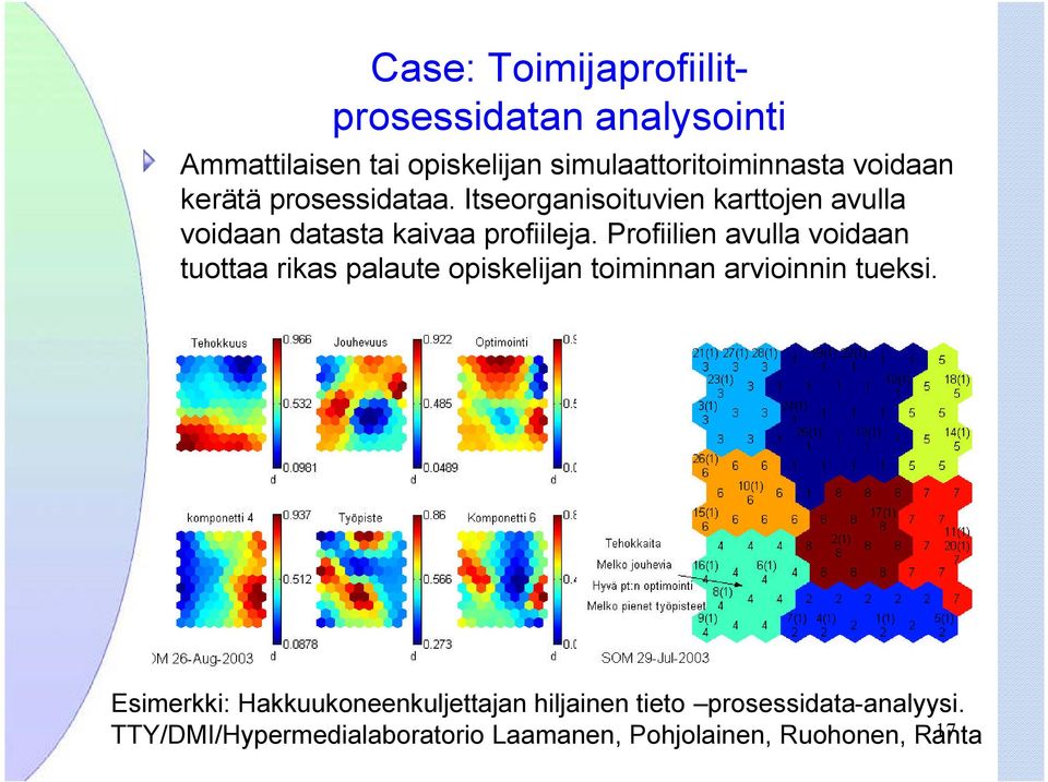 Profiilien avulla voidaan tuottaa rikas palaute opiskelijan toiminnan arvioinnin tueksi.