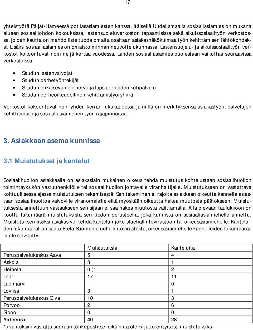 omalta osaltaan asiakasnäkökulmaa työn kehittämisen lähtökohdaksi. Lisäksi sosiaaliasiamies on omaistoiminnan neuvottelukunnassa.