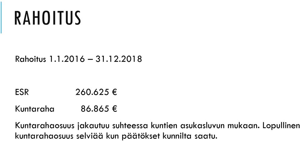 865 Kuntarahaosuus jakautuu suhteessa kuntien