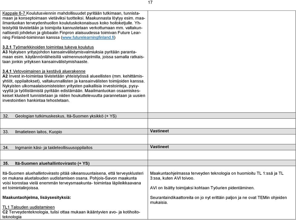 valtakunnallisesti johdetun ja globaalin Finpron alaisuudessa toimivan Future Learning Finland-toiminnan kanssa (www.futurelearningfinland.fi) 3.2.