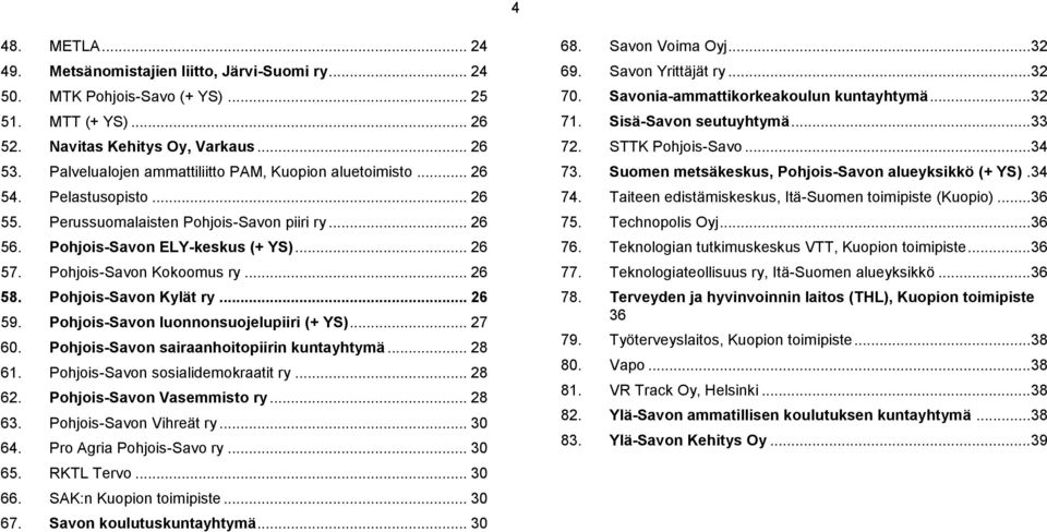 Pohjois-Savon Kokoomus ry... 26 58. Pohjois-Savon Kylät ry... 26 59. Pohjois-Savon luonnonsuojelupiiri (+ YS)... 27 60. Pohjois-Savon sairaanhoitopiirin kuntayhtymä... 28 61.