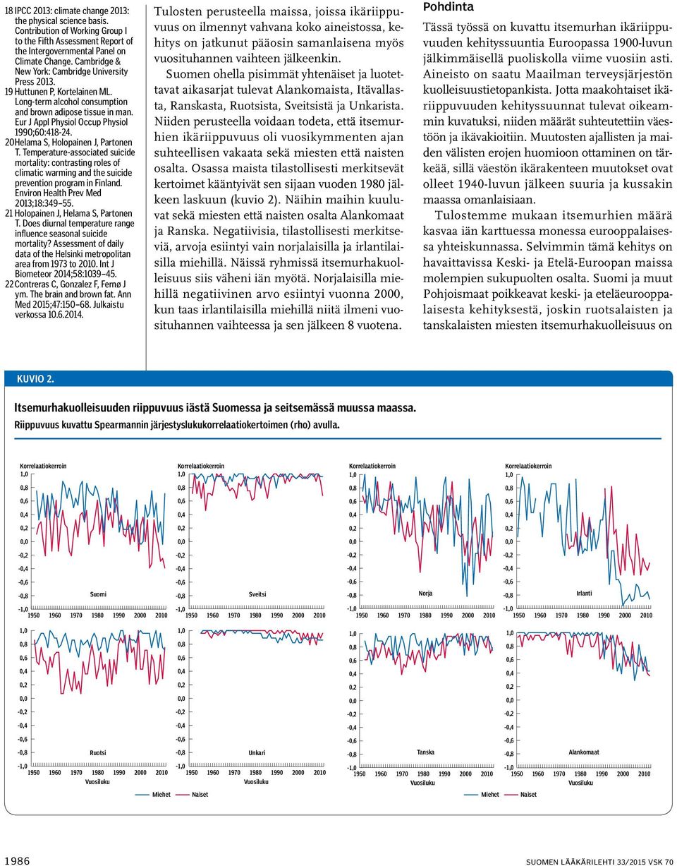 20 Helama S, Holopainen J, Partonen T. Temperature-associated suicide mortality: contrasting roles of climatic warming and the suicide prevention program in Finland.