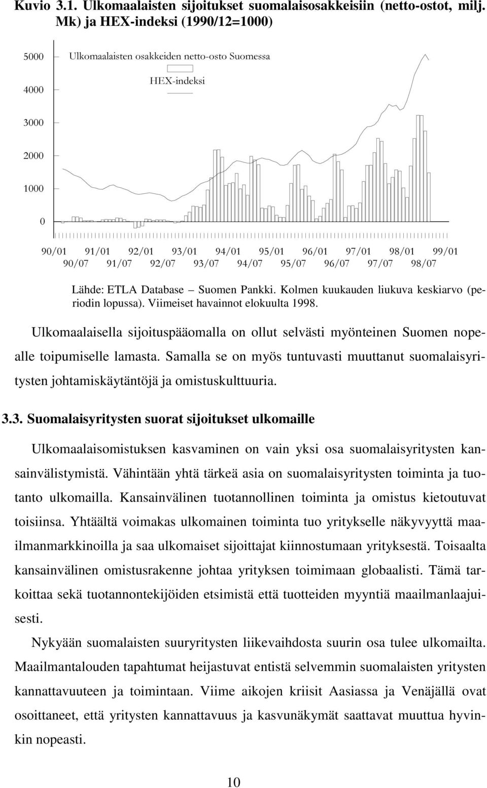 93/07 94/07 95/07 96/07 97/07 98/07 Lähde: ETLA Database Suomen Pankki. Kolmen kuukauden liukuva keskiarvo (periodin lopussa). Viimeiset havainnot elokuulta 1998.