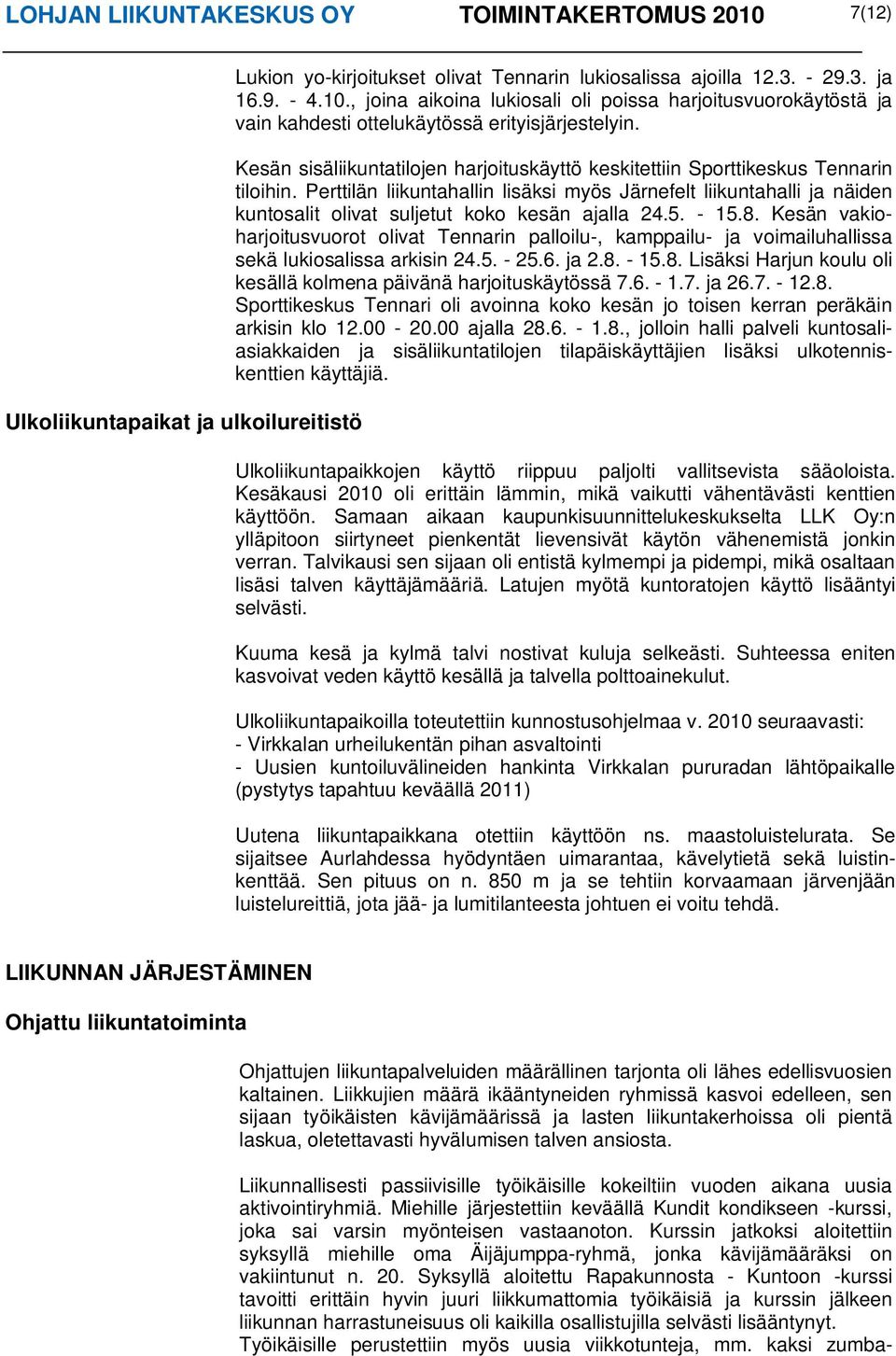 Perttilän liikuntahallin lisäksi myös Järnefelt liikuntahalli ja näiden kuntosalit olivat suljetut koko kesän ajalla 24.5. - 15.8.