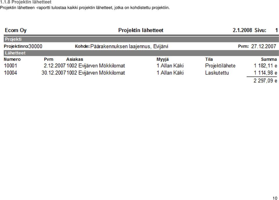 tulostaa kaikki projektin