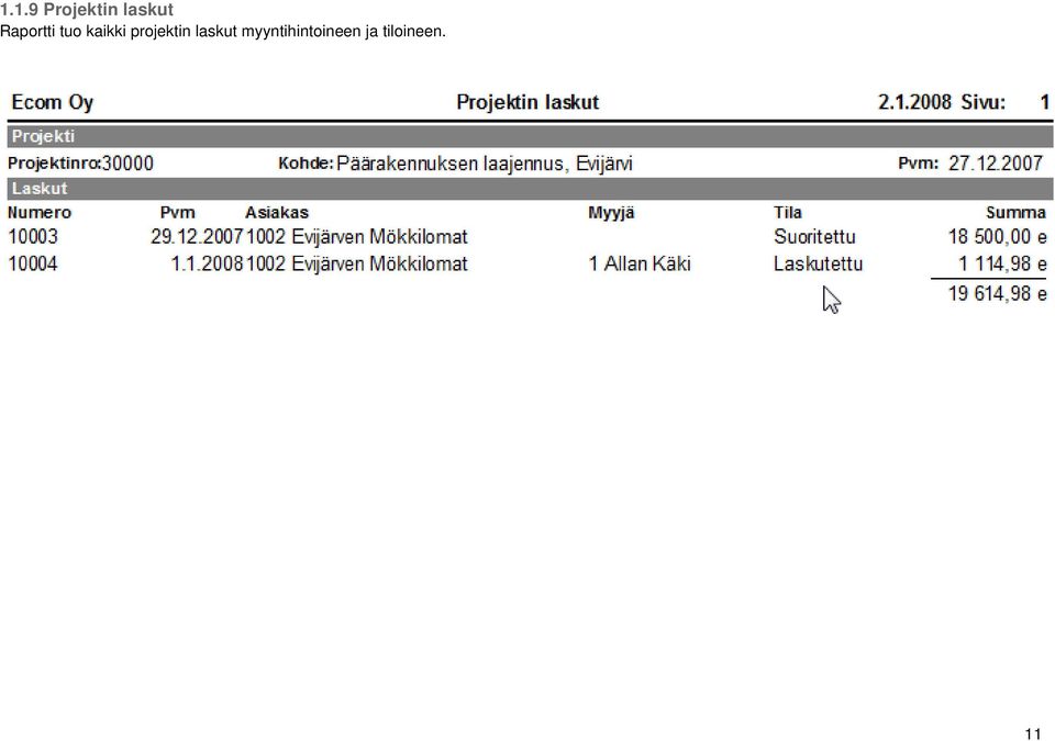 projektin laskut