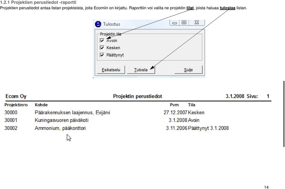 projekteista, joita Ecomiin on kirjattu.