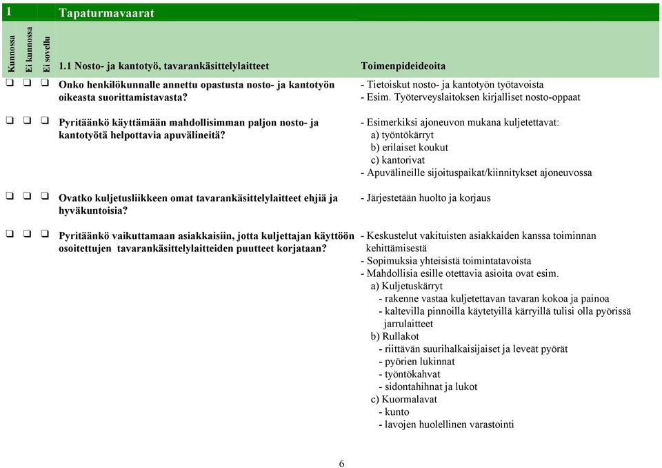 Ovatko kuljetusliikkeen omat tavarankäsittelylaitteet ehjiä ja hyväkuntoisia?