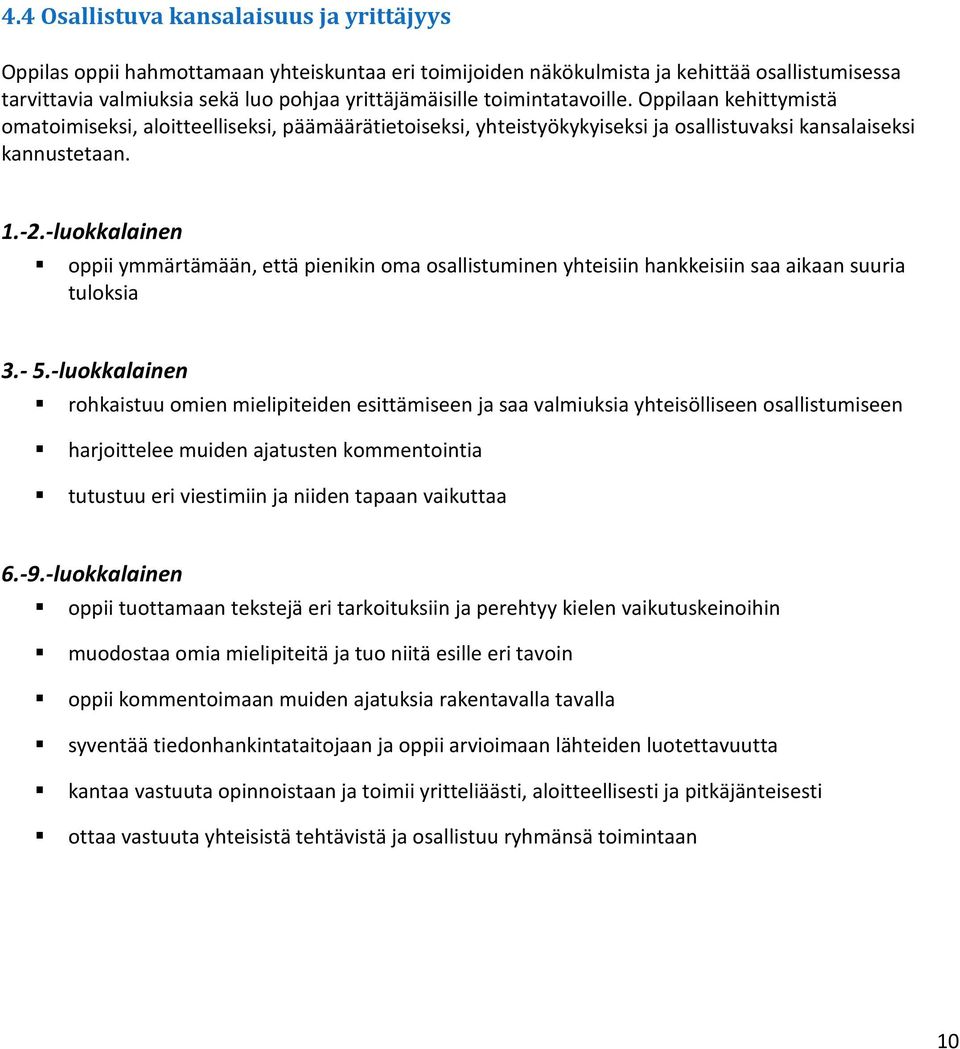 -luokkalainen oppii ymmärtämään, että pienikin oma osallistuminen yhteisiin hankkeisiin saa aikaan suuria tuloksia 3.- 5.