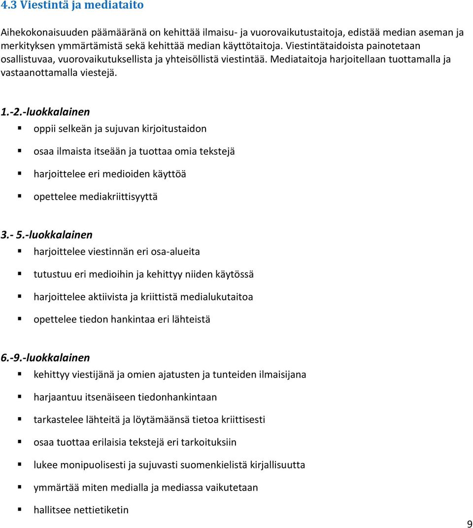 -luokkalainen oppii selkeän ja sujuvan kirjoitustaidon osaa ilmaista itseään ja tuottaa omia tekstejä harjoittelee eri medioiden käyttöä opettelee mediakriittisyyttä 3.- 5.