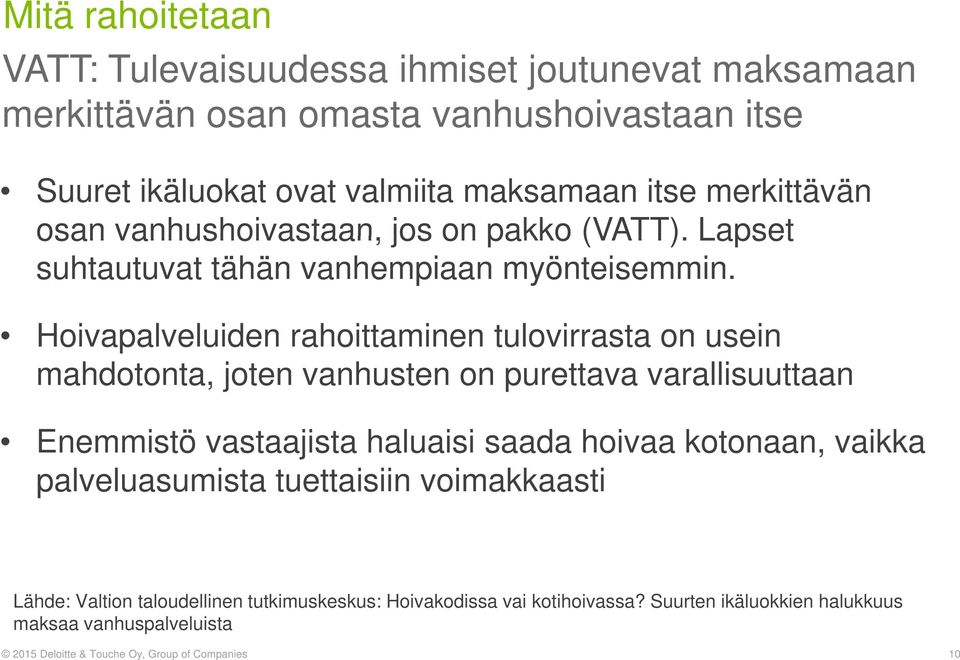 Hoivapalveluiden l id rahoittaminen i tulovirrasta t on usein mahdotonta, joten vanhusten on purettava varallisuuttaan Enemmistö vastaajista haluaisi saada hoivaa