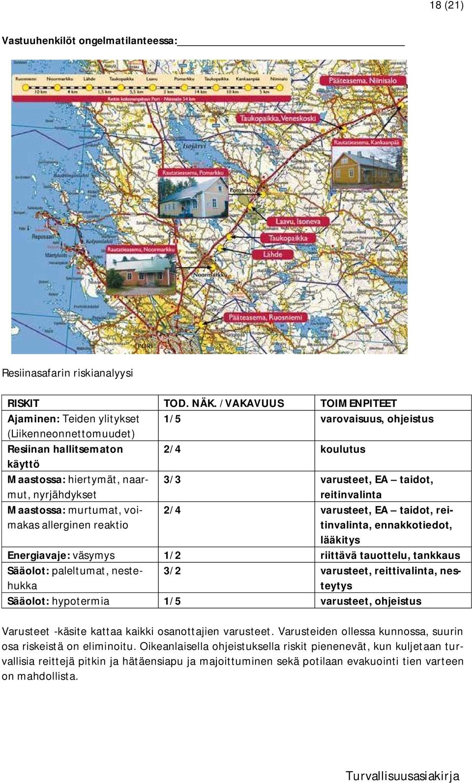 varusteet, EA taidot, reitinvalinta Maastossa: murtumat, voimakas allerginen reaktio 2/4 varusteet, EA taidot, reitinvalinta, ennakkotiedot, lääkitys Energiavaje: väsymys 1/2 riittävä tauottelu,